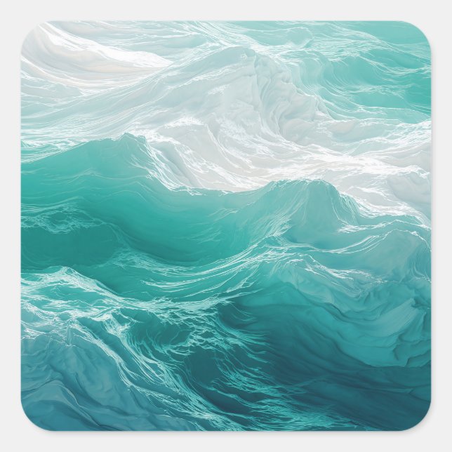 Pegatina Cuadrada Teal Ocean Waves Abstract Dream  (Anverso)