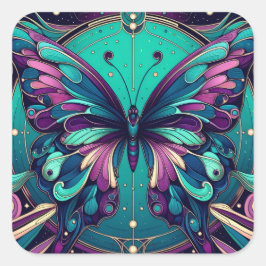 Pegatina Cuadrada Teal & Purple Butterfly