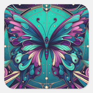 Pegatina Cuadrada Teal & Purple Butterfly