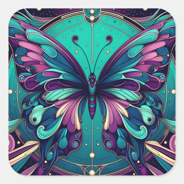 Pegatina Cuadrada Teal & Purple Butterfly (Anverso)