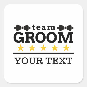 Pegatina Cuadrada Team Groom   Groomsman   Soltero   Blanco negro