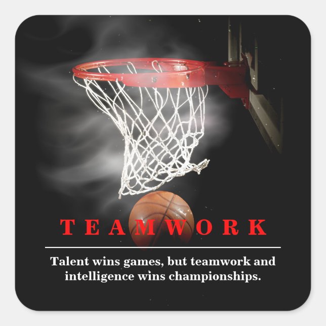 Pegatina Cuadrada Teamwork Basketball Motivational Inspirational (Anverso)