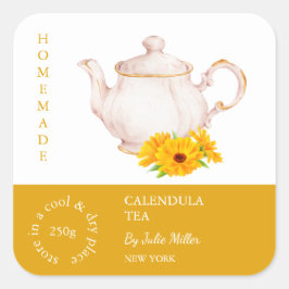 Pegatina Cuadrada Teapot Calendula Tea Label