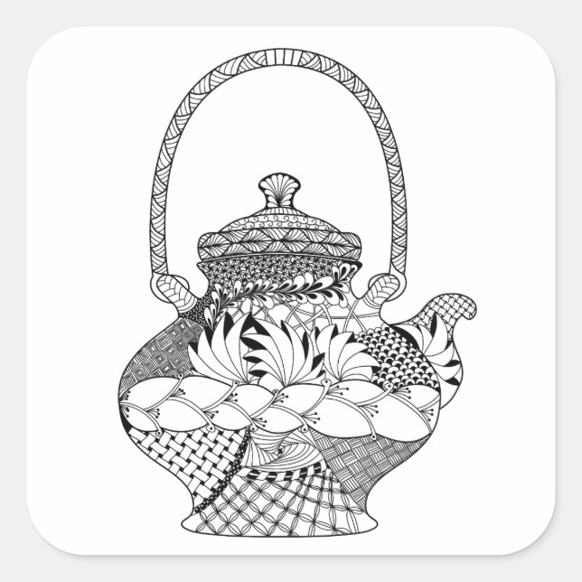 Pegatina Cuadrada Teapot Doodle (Anverso)