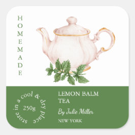 Pegatina Cuadrada Teapot Lemon Balm Tea Label