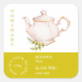 Pegatina Cuadrada Teapot Rooibos Tea Label