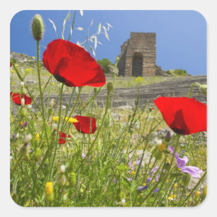 Pegatina Cuadrada Teatro antiguo de la Acrópolis de Pergamon