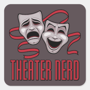 Pegatina Cuadrada Teatro de Comedia y Tragedia Nerd