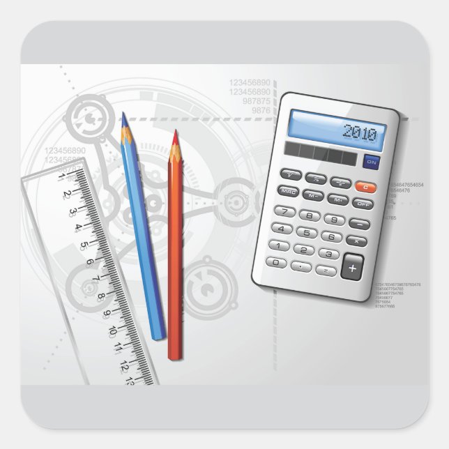 Pegatina Cuadrada Technical Drawing Office Supplies (Anverso)