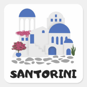 Pegatina Cuadrada Techo azul de Santorini Grecia