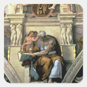 Pegatina Cuadrada Techo de Capilla Sixtina: Sibyl cubano, 1510