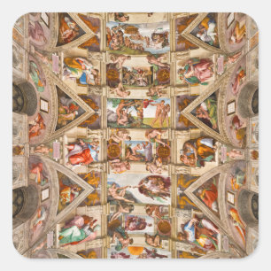 Pegatina Cuadrada Techo de la Capilla Sixtina, 1512, de Michelangelo