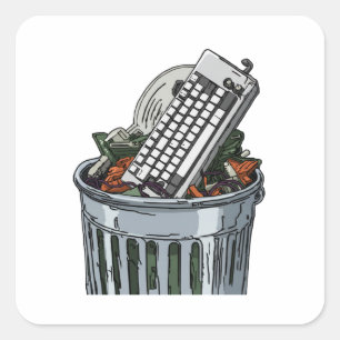 Pegatina Cuadrada Teclado en cubo de basura