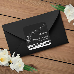 Pegatina Cuadrada Teclas de Piano Notas Musicales Boda Negra y Blanc