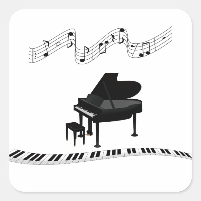 Pegatina Cuadrada Teclas de piano, teclado y notas musicales (Anverso)