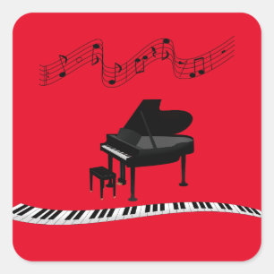 Pegatina Cuadrada Teclas de piano, teclado y notas musicales