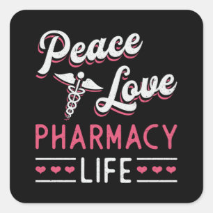 Pegatina Cuadrada Técnico de Farmacia Paz Amor Farmacéutico