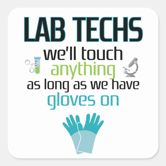 Pegatina Cuadrada Técnico de Laboratorio Funny Hombres Mujeres (Anverso)