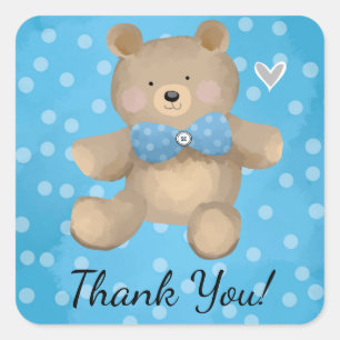 Pegatina Cuadrada Teddy Bear Baby Shower Gracias A Favor De Las Etiq
