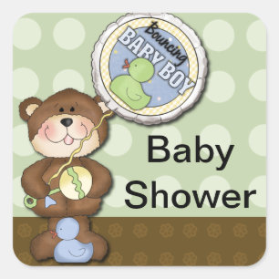 Pegatina Cuadrada Teddy Bear Boy Brown Green