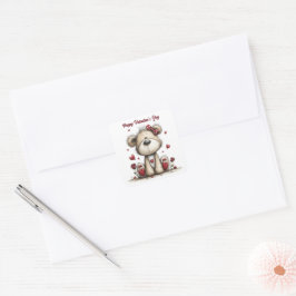 Pegatina Cuadrada Teddy Bear Duo with Heart Accents Envelope Seals