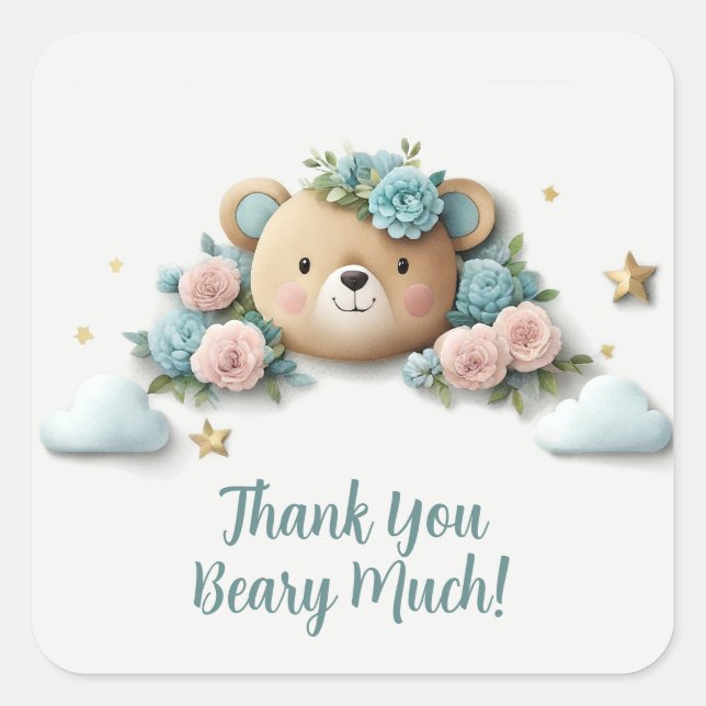 Pegatina Cuadrada Teddy Bear Floral (Anverso)
