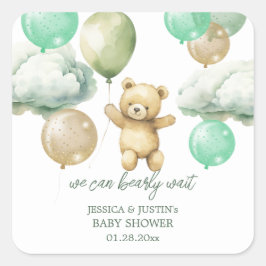 Pegatina Cuadrada Teddy Bear Globons Green Sky Baby Shower