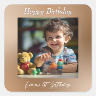 Pegatina Cuadrada Teddy Bear Globos Niños Foto Cumpleaños