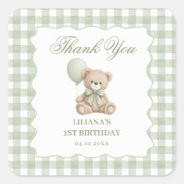 Pegatina Cuadrada Teddy Bear Green Birthday 