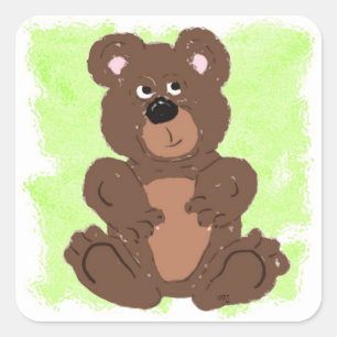 Pegatina Cuadrada Teddy Bear O1 Fondo Verde Brillante
