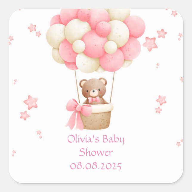 PEGATINA CUADRADA TEDDY BEAR PINK  (Anverso)