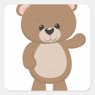 Pegatina Cuadrada Teddy Bear Waving