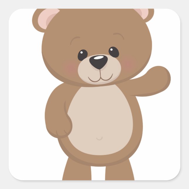 Pegatina Cuadrada Teddy Bear Waving (Anverso)