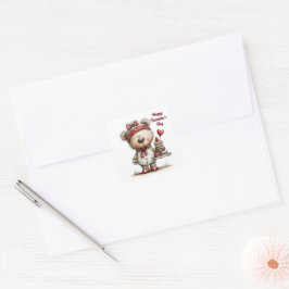 Pegatina Cuadrada Teddy Bear with Heart Desserts Envelope Seals