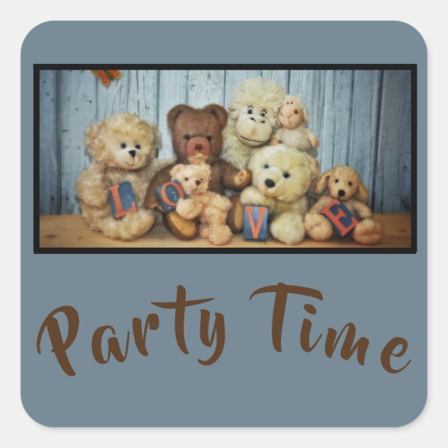 Pegatina Cuadrada Teddy con amigos (Anverso)