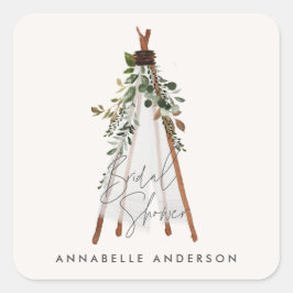 Pegatina Cuadrada Teepee moderno follaje bohemio patio trasero elega