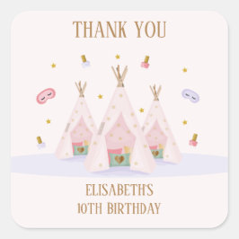 Pegatina Cuadrada Teepee Spa Birthday Party