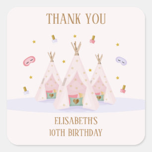 Pegatina Cuadrada Teepee Spa Birthday Party