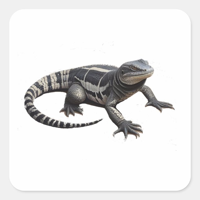 Pegatina Cuadrada Tegu Blanco Y Negro Argentino (Anverso)