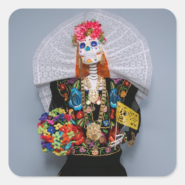 Pegatina Cuadrada Tehuana Catrina (Anverso)