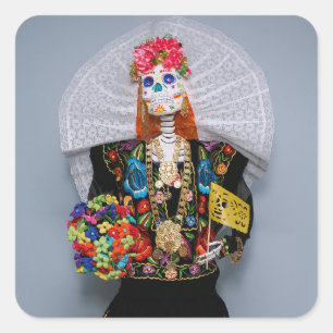 Pegatina Cuadrada Tehuana Catrina