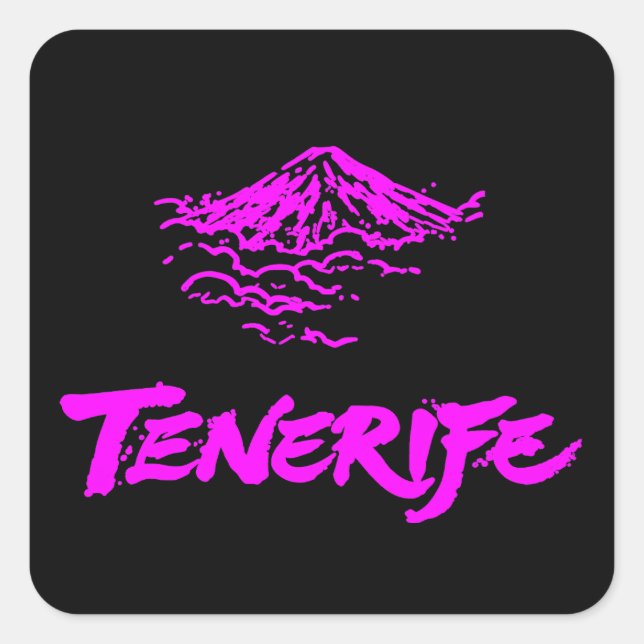 Pegatina Cuadrada Teide rosa neon volcán Tenerife (Anverso)