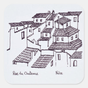 Pegatina Cuadrada Tejados de Rue de Chateaux   Niza, Francia