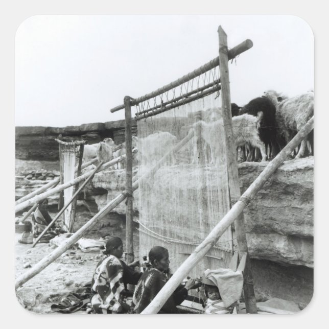 Pegatina Cuadrada Tejidos navajos, c.1914 (Anverso)