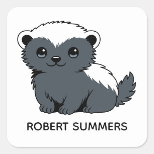 Pegatina Cuadrada Tejón Mielero De Dibujos Animados Lindo Nombre Per