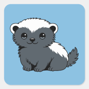 Pegatina Cuadrada Tejón mielero de dibujos animados lindo sobre azul