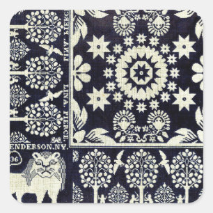 Pegatina Cuadrada tela textil de flores florales azules vintage