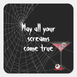 Pegatina Cuadrada Telaraña de Halloween con martini de globo ocular