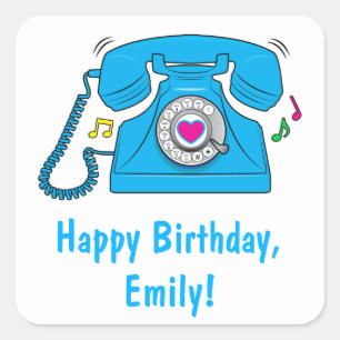 Pegatina Cuadrada Teléfono retro de sonido con un corazón