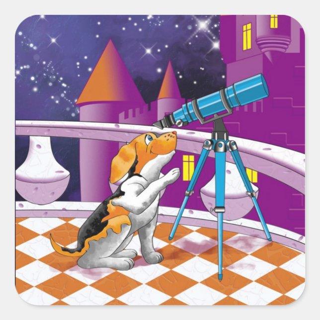Pegatina Cuadrada telescopio de perros (Anverso)